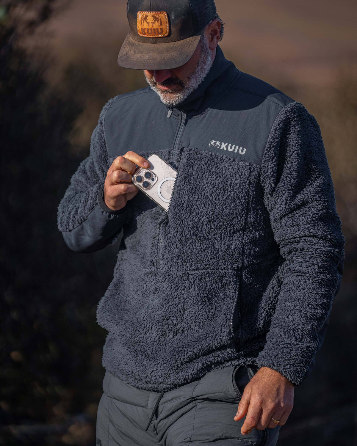 Sherpa Fleece Zip Pullover | Gunmetal Tonal
