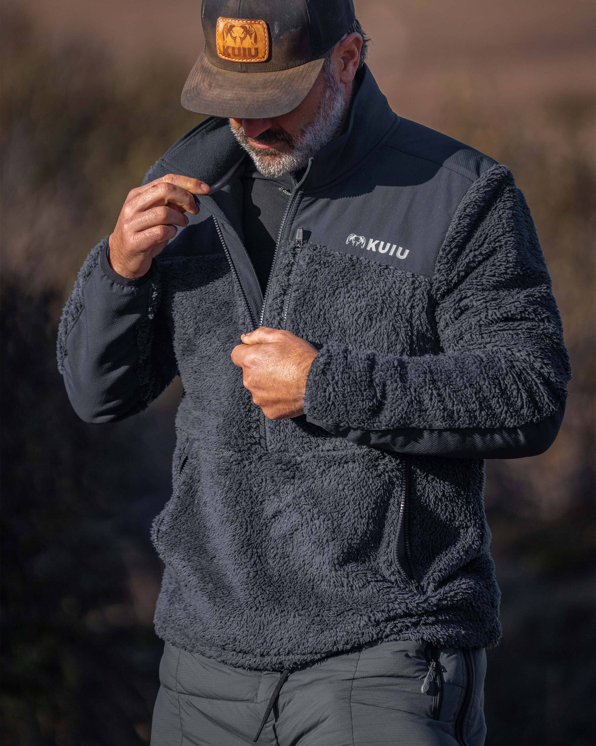 Sherpa Fleece Zip Pullover | Gunmetal Tonal