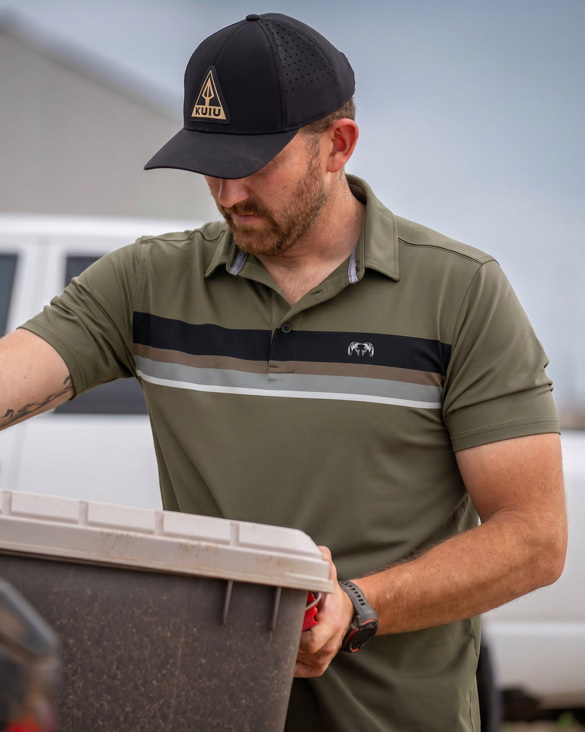 KUIU Performance Polo Stripe | Evergreen Stripe